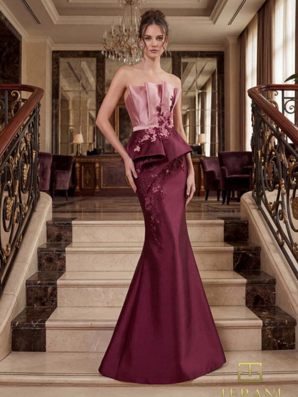Terani Couture 262E7115 Strapless Fan Bodice Trumpet Evening Gown